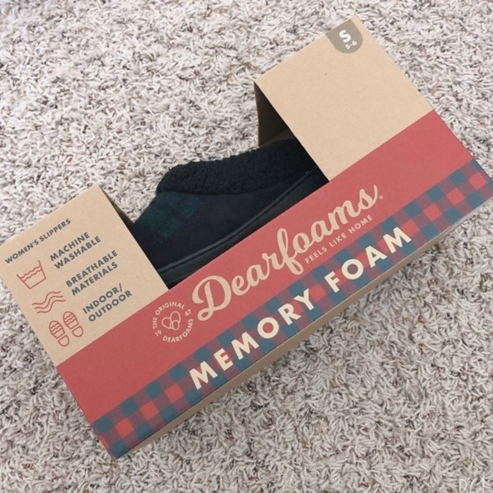 Dearfoams Plaid Clog Slippers Memory Foam SIZE Green & Navy NWT - Picture 6 of 8